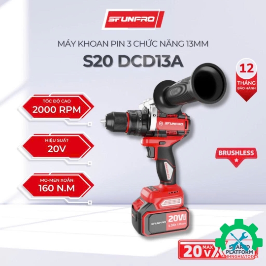 Máy Khoan Pin SFUNPRO S20 DCD13A 4.0Ah 13MM 3 Chức Năng 